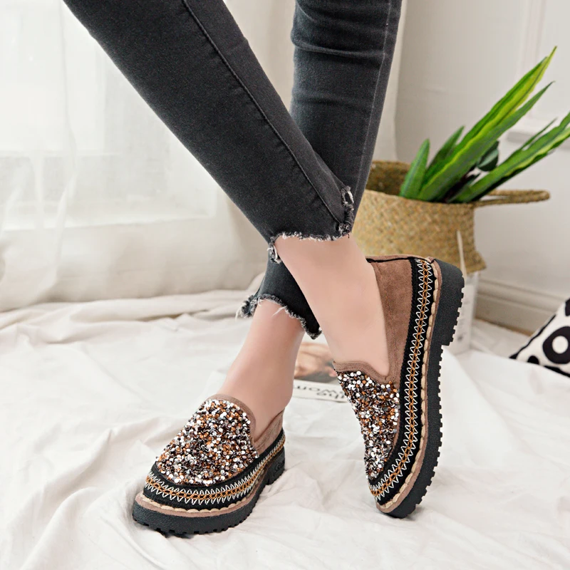 

Crystal thick bottom flats women bling comfort slip on shoes woman sewing espadrilles shoes lady moccasins casual shoes A00122