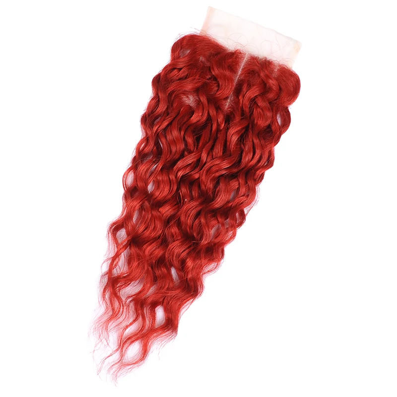 Remyblue Hair Red Water Wave Bundles With Closure 99J Burgundy Colored Remy Human Hair Weave Brazillian Hair Bundle With Closure
