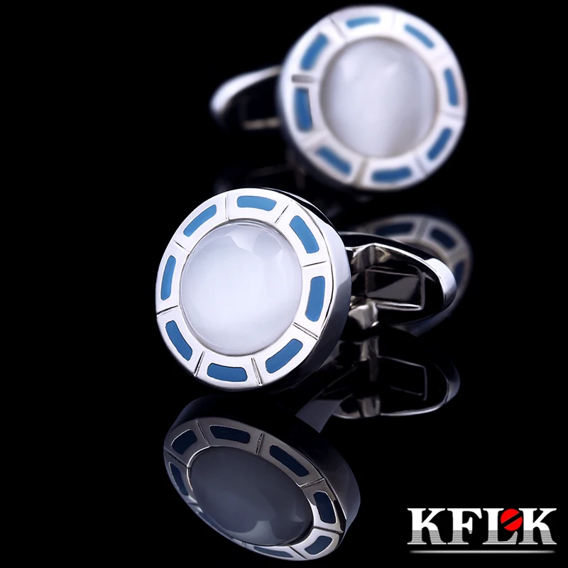 

KFLK jewelry shirt cufflinks for mens Brand Fashion Cuff link Button Blue High Quality Luxury Wedding Groom Male guests