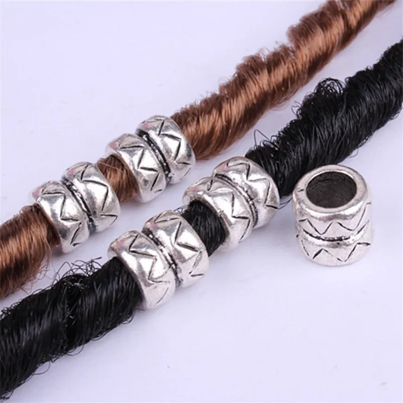 

10Pcs Antique Silver Big Hole Beard Bead DIY African Hair Braid Rings Reggae Charms Alloy Tubes Dreaklock Beads Accessories C32