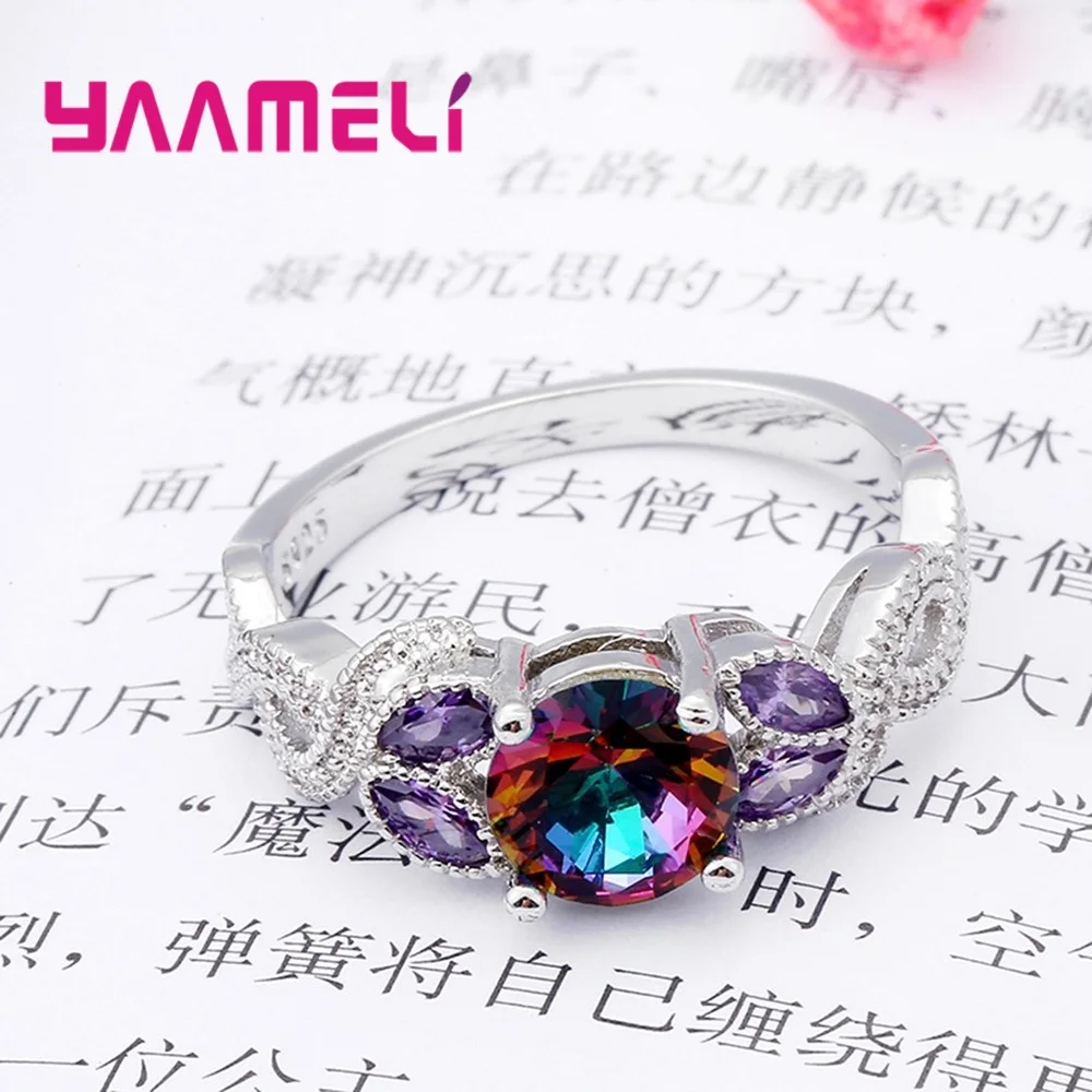 925 пробы серебряные ювелирные изделия Anillos Mujer привлекательное CZ каменное кольцо для женщин Свадебные подарки многоцветные изменения светильник