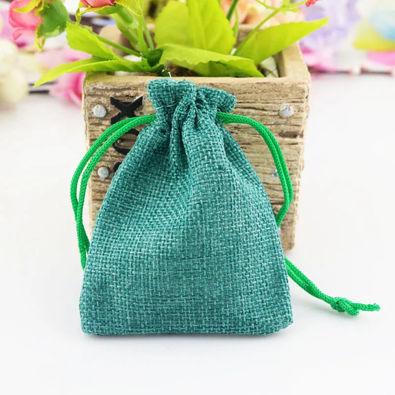 50 pcs 13*18cm Linen Fabric Jute Drawstring bags Gift package bags