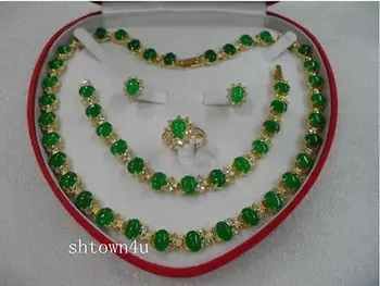

new Style Hot sale*** green stone necklace bracelet earring ring set Fashion Wedding Party Jewellery