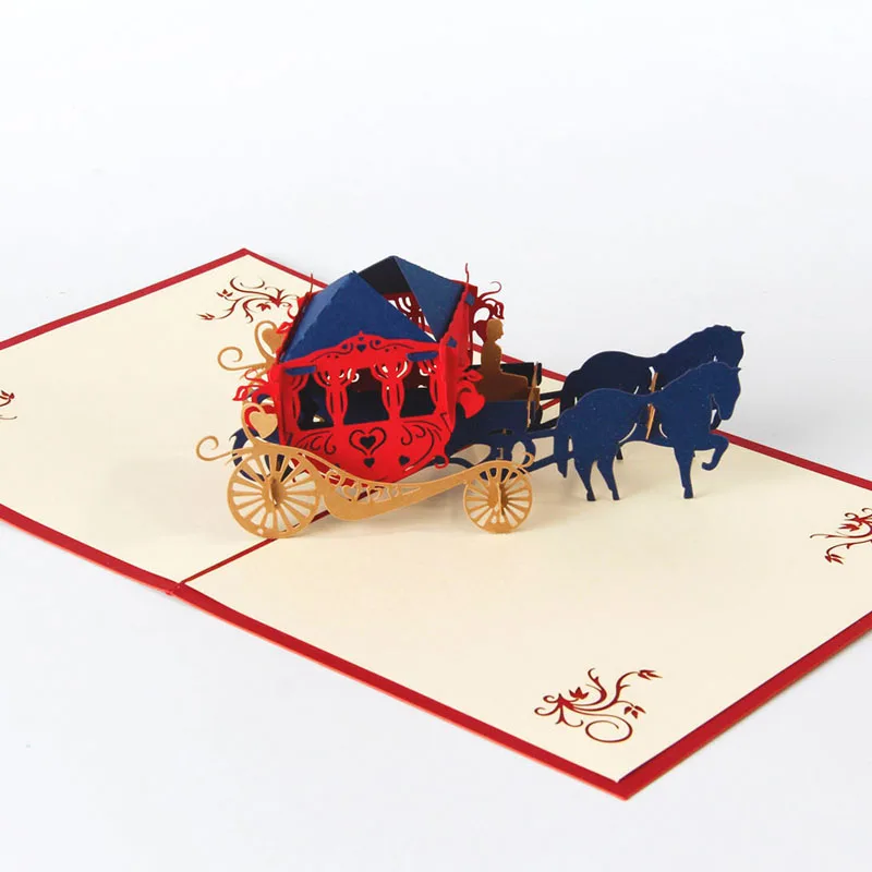  3D Laser Cut Handmade Carving Horse Carriage Paper Invitation Greeting Cards PostCard Valentine's D
