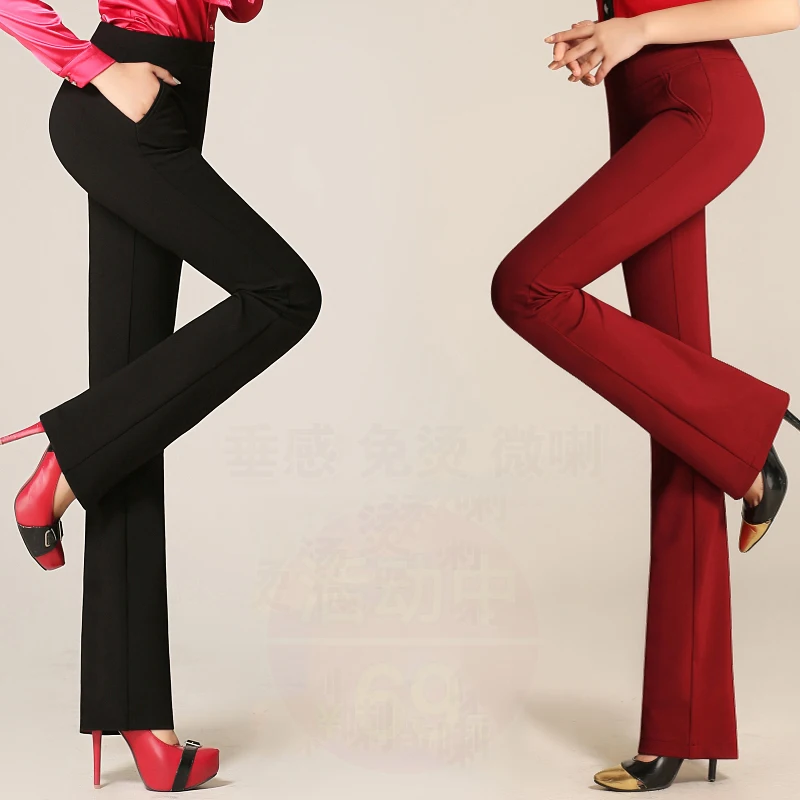 Женская мода весна осень высокая Талия клеш колокол низ брюки Дамская рабочая одежда повседневные брюки черные длинные брюки микро-брюки