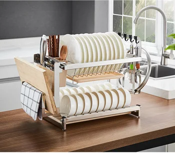 

Kitchen Dish Rack Drain Stainless Steel Dish Rack Two-tier Rack Storage Tableware Kitchen Knife Supplies Storage Rack