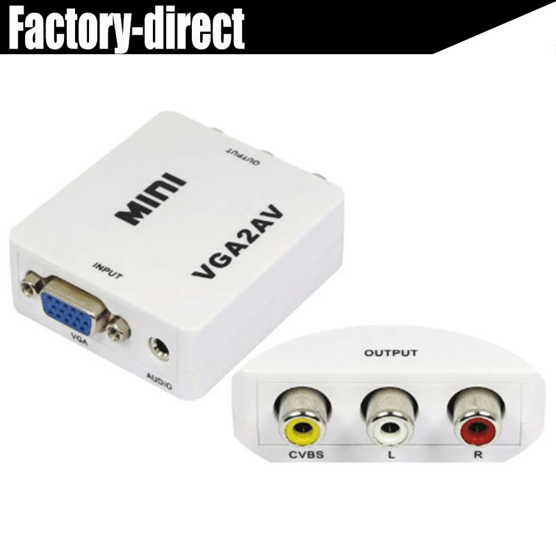 

Hot VGA to RCA AV CVBS converter with audio PC Laptop VGA to AV audio converter adapter white color