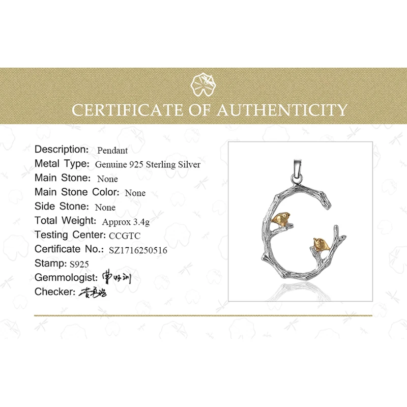 Pendant Necklace Silver Pendant Silver Necklace Charms Lotus Fun Real 925 Sterling Silver Natural Original Fine Jewelry 18K Gold Bird on Branch Pendant without Necklace for Women Gift
