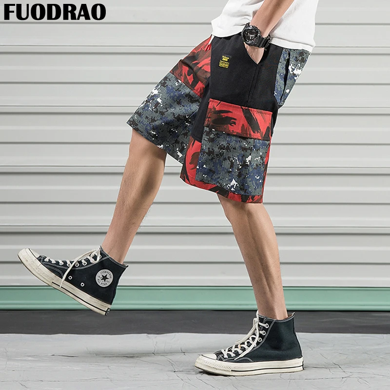 Fuodrao Повседневное х/Б мужские шорты камуфляжной расцветки мужские шорты Карго летняя одежда в стиле «хип-хоп» в уличном стиле, из кусков, Корейская Для мужчин джоггеры D010