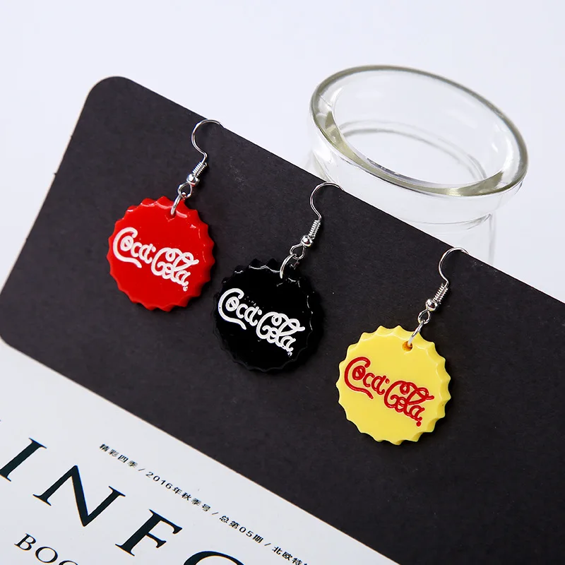 

Special Designed Big Plastic Bottle Cap Dangle Earrings Cute Yellow Black Red Drop Earrings For Women