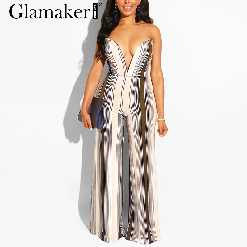 Женский комбинезон с v образным вырезом Glamaker летний элегантный Облегающий в