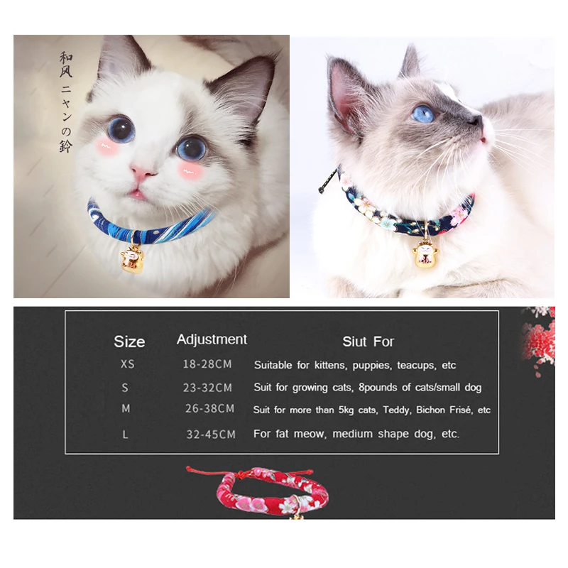 Japanese Style Handmade Adjustable Pets Cat Collars Cotton Soft Puppy Kitten Necklace With Lucky Cat Pendant Collar Japanese Style Handmade Adjustable Pets Cat Collars Cotton Soft Puppy Kitten Necklace With Lucky Cat Pendant Collar