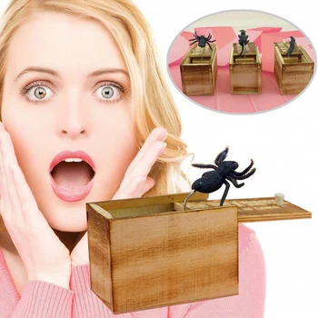 

Kids Funny Toy Wooden Prank Trick Practical Joke Home Office Scare Toy Box Gag Christmas Gift Spider Mouse Gecko Sent by Random