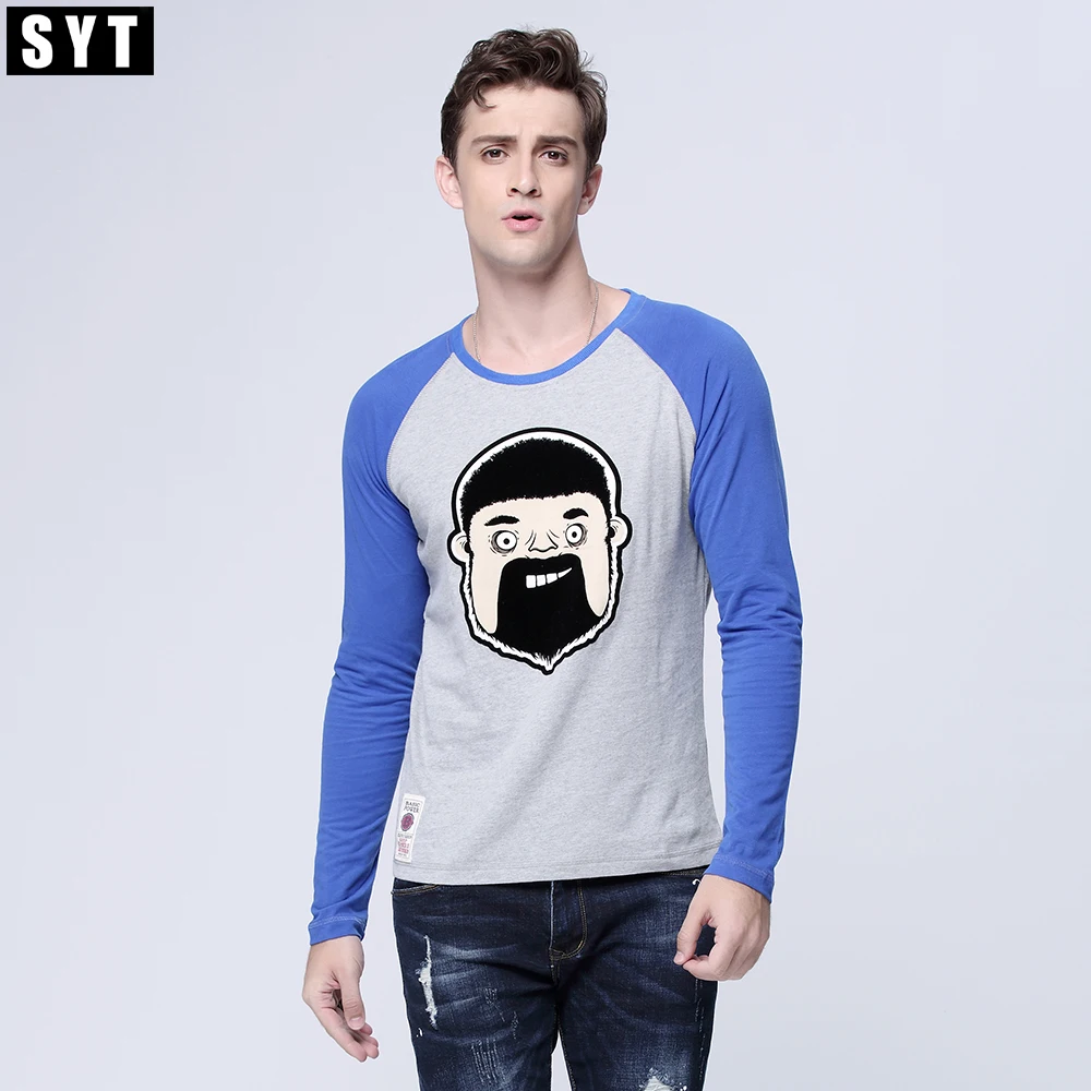 2016 brand clothing SYT Men's 100% Cotton character tshirt Long Sleeves Casual O Neck T shirt