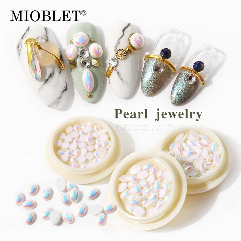 

1 Box 3D White AB Pearl Nail Art Decorations DIY Nails Rhinestones Flatback Gradient Mermaid Pearls Jewelry Manicure Accessories