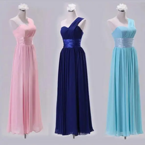 

2016 New Long Bridesmaid Dresses for Wedding One Shoulder Chiffon Ball Prom Bride Gown Simple Style Party Formal Dress