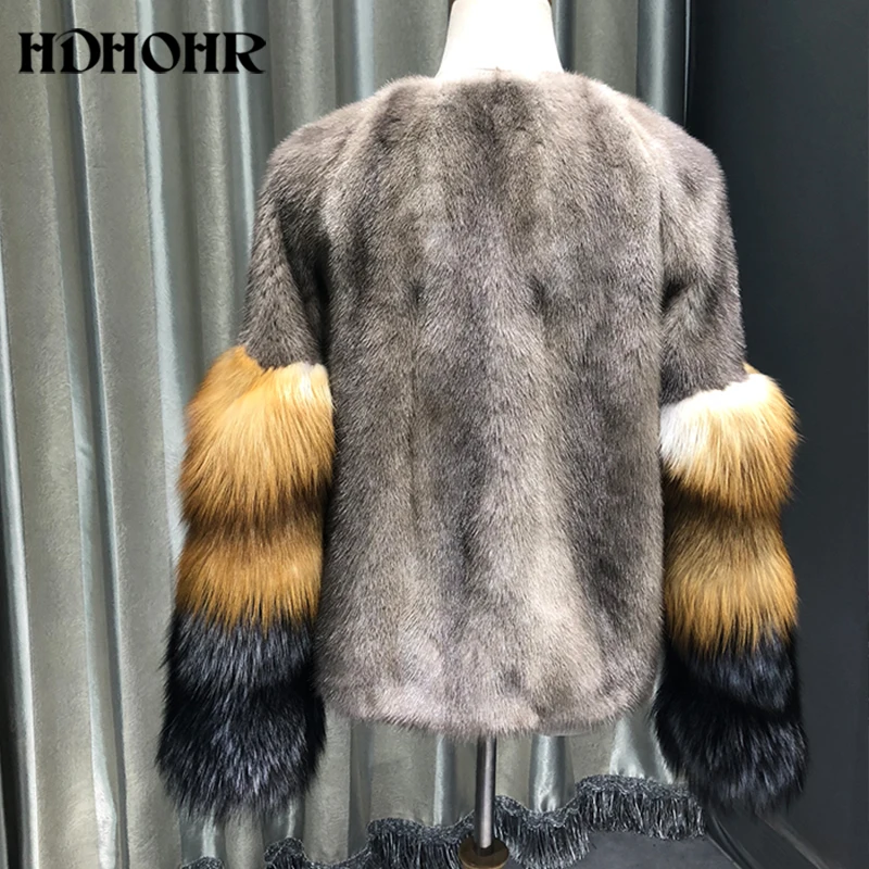 HDHOHR New Women's Real Fur Coats Natural Mink Fur Coats Fashion Warm Winter Fur Jackets Short Fox Fur Parka For Female