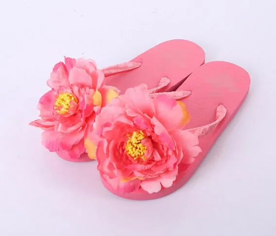

Summer Sweet Girls Slippers Red Camellia Women Beach Flip Flops Flat Flowers Flip Flops Beach Slippers