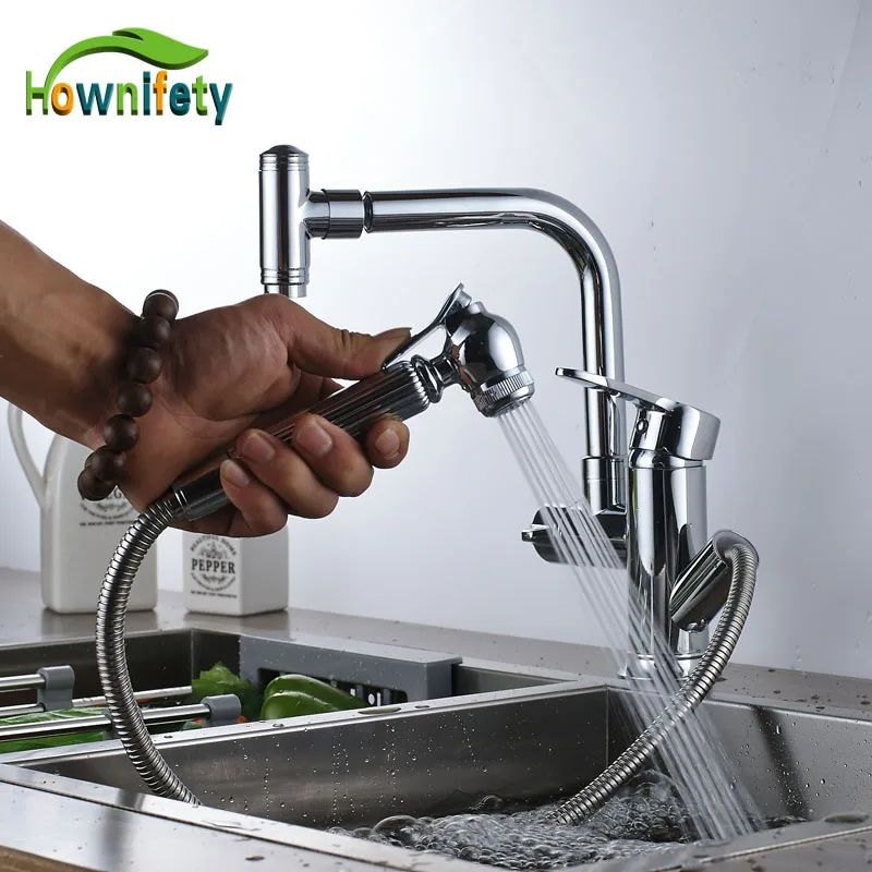 

Newly Pull Out Bidet Sprayer Kitchen Washing Tap Swive Spout Double Water Outlet Single Hole Mixer Faucet Bright Chrome