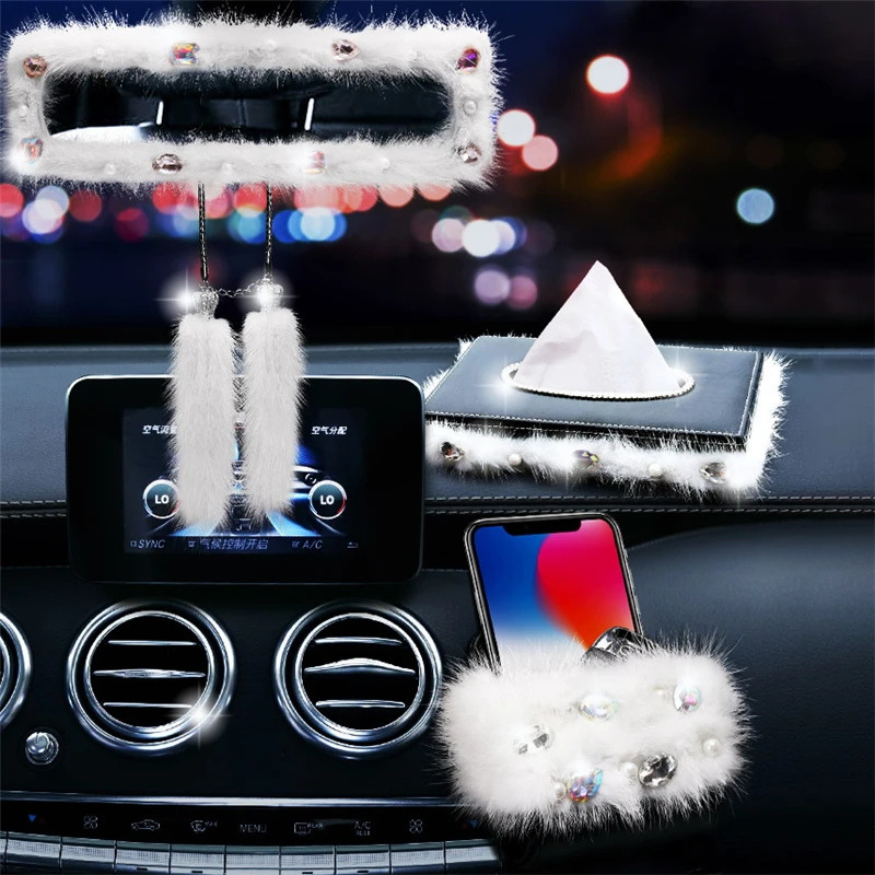

Car Rear View Mirror Charm Crystal Bling Hanging Ornament Rhinestone Decoration Crystal Diamond Tissue Box Charm Pendant