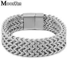 Moorvan мужской из нержавеющей стали-модный браслет из цепочки плоский тяжелый 19 мм широкий ювелирные изделия день рождения для папы, ее подарок бойфренда