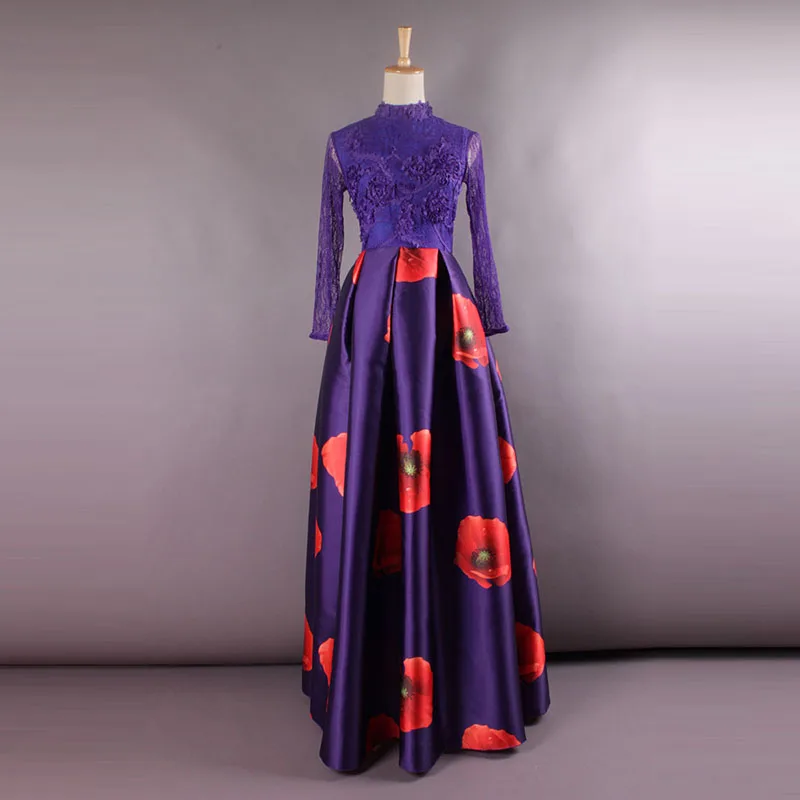 Весенне-летнее Новое Элегантное фиолетовое длинное платье с круглым воротником и вышивкой