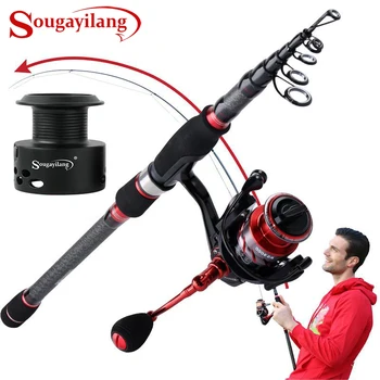 

Sougayilang Fishing Rod Reel Combos Portable Carbon Fiber Telescopic Fishing Rod and 13+1BB Spinning Fishing Reels Kit Fishing