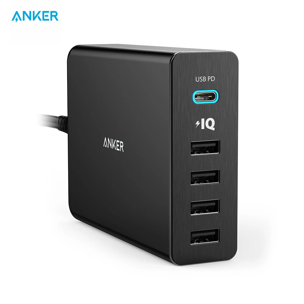  Anker Тип usb-C Premium 5-Порты и разъёмы 60 Вт USB стены Зарядное устройство