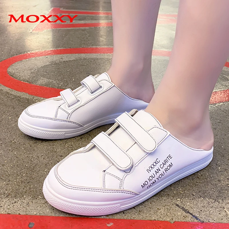 

2019 New Designer White Sneakers Women Shoes Leather Canvas Shoes Woman Mules Slip On Flat Slippers Female Summer tenis feminino