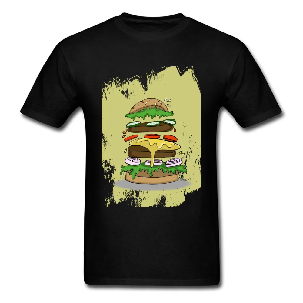 White Yellow Big Burger Food T Shirts Summer Short Sleeve O Neck Cool T Shirt Men Funny