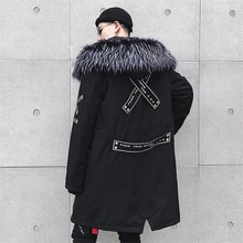 Новинка, модное зимнее пальто для мужчин, теплое с капюшоном, длинное, утолщенное, ватник, мужская верхняя одежда, повседневная черная парка размера плюс 3XL