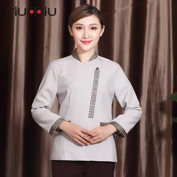 

4 Colors New Arrival Hotel Cleaning Workwear Uniforms Long Sleeved Housekeeping Cleaning Service Women Traditional Waiter Jacket