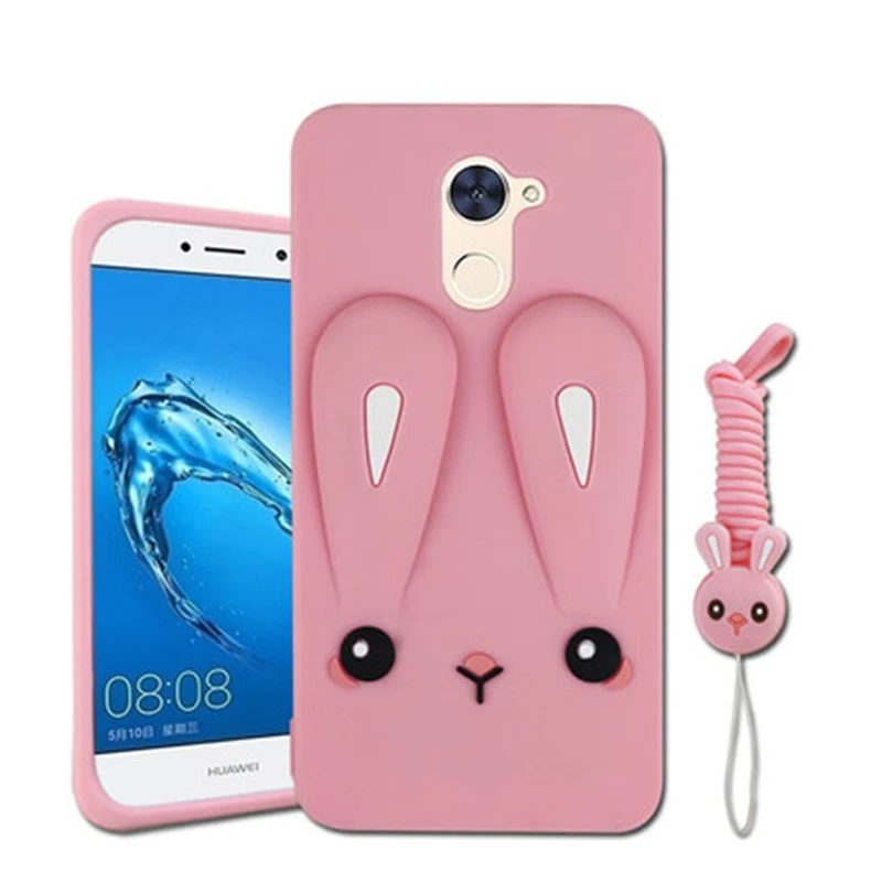 Cute Color Printed Case for Huawei Y7 Prime 2017 Soft Silicon Back Cover with Lanyard 5.5'' |