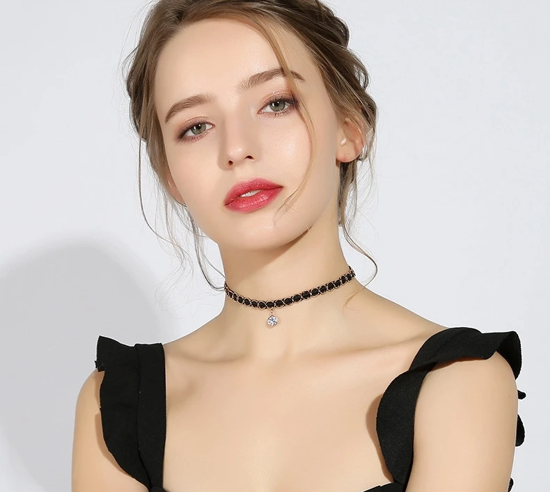 

Korean and Japanese edition lace choker zircon choker choker neck chain short style simple temperament imitation pearl necklace