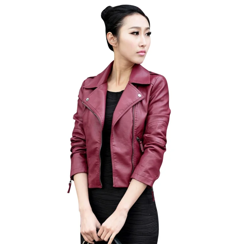 

Fashion Women Leather Motorcycle Zipper collar Punk Coat Biker Jacket Lady Autumn Winter Outwear