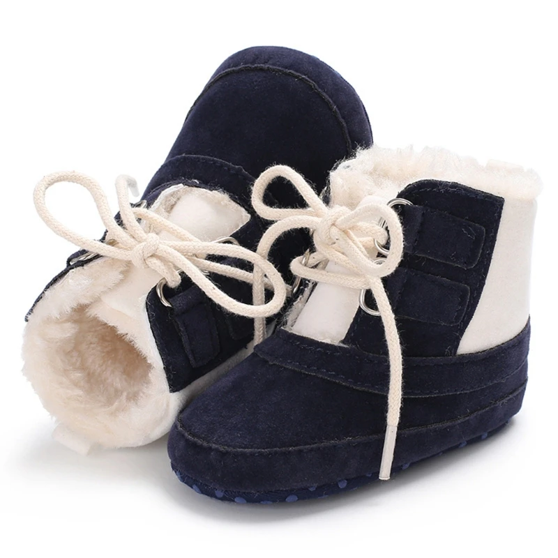 

Contrast Color Plush Lace Up Booties Anti Slip Toddler anti-slip sole Baby Winter Boots Shoes