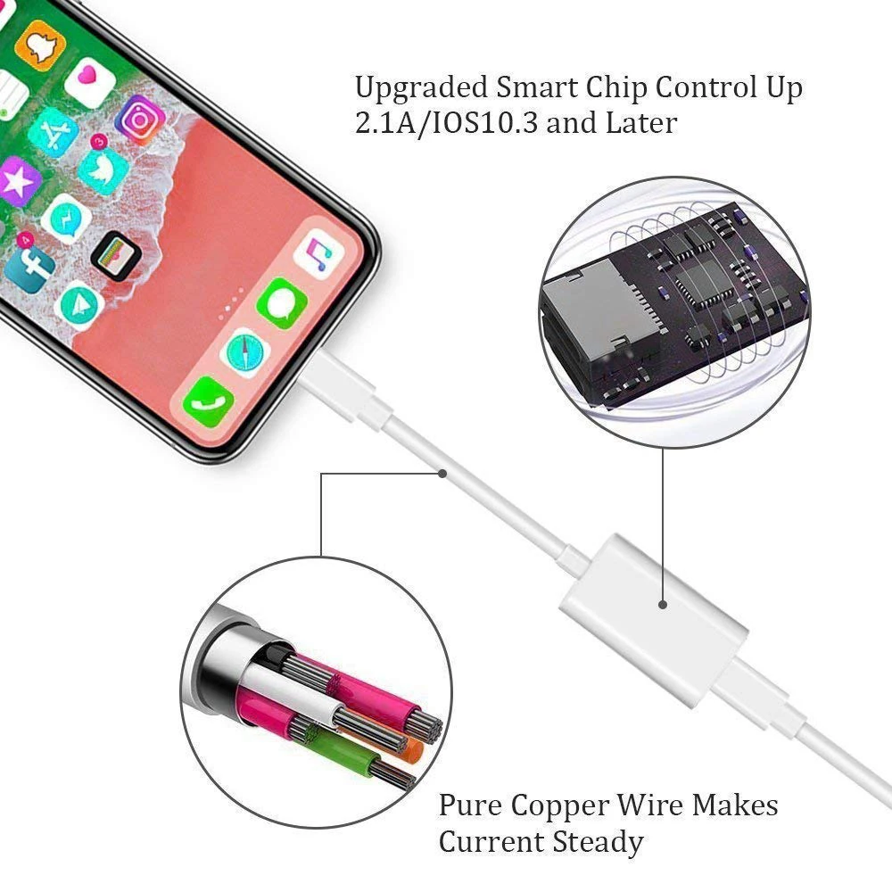 PORTEFEUILLE для iphone 7 8 6 plus 2in1 адаптер двойной разъем аудио X XS XR MAX зарядки