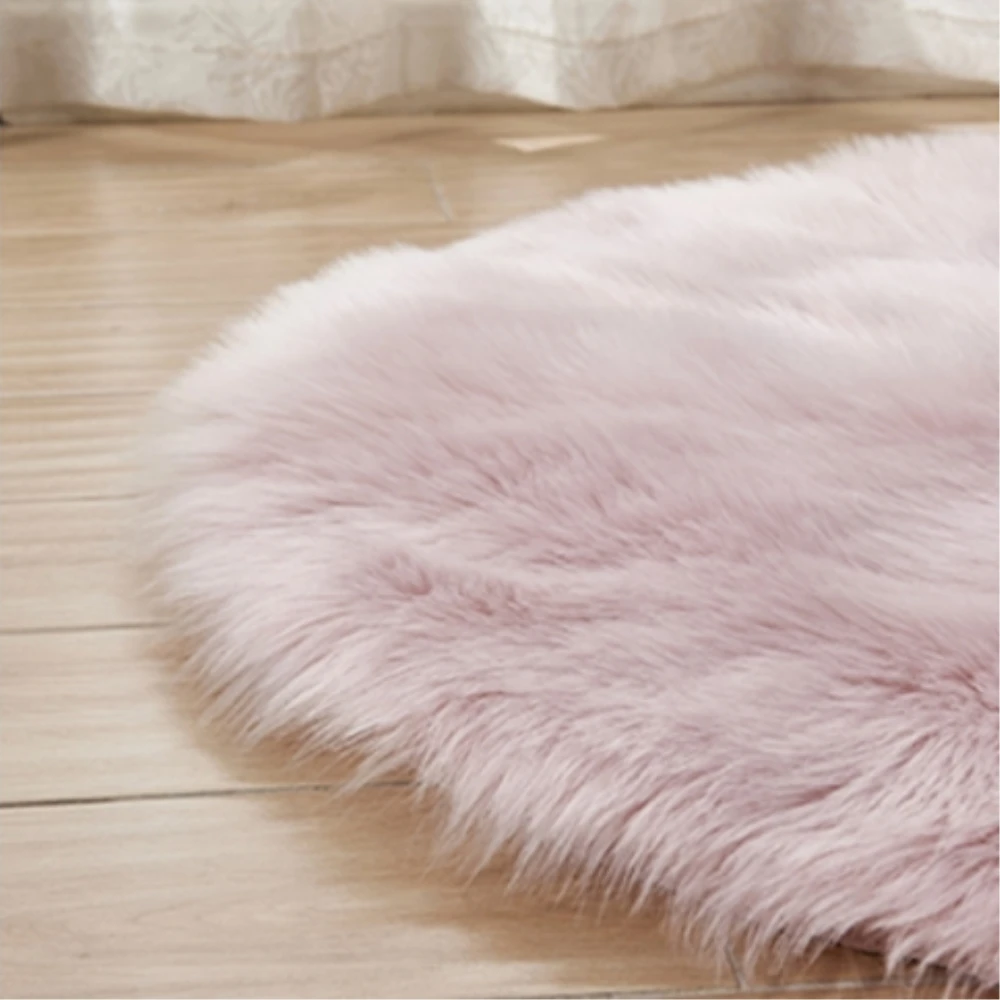 RAYUAN Luxury Round Pink Sheepskin Hairy Carpet Faux Mat Seat Pad Fur Plain Fluffy Soft Area Rug Tapetes 30-140cm