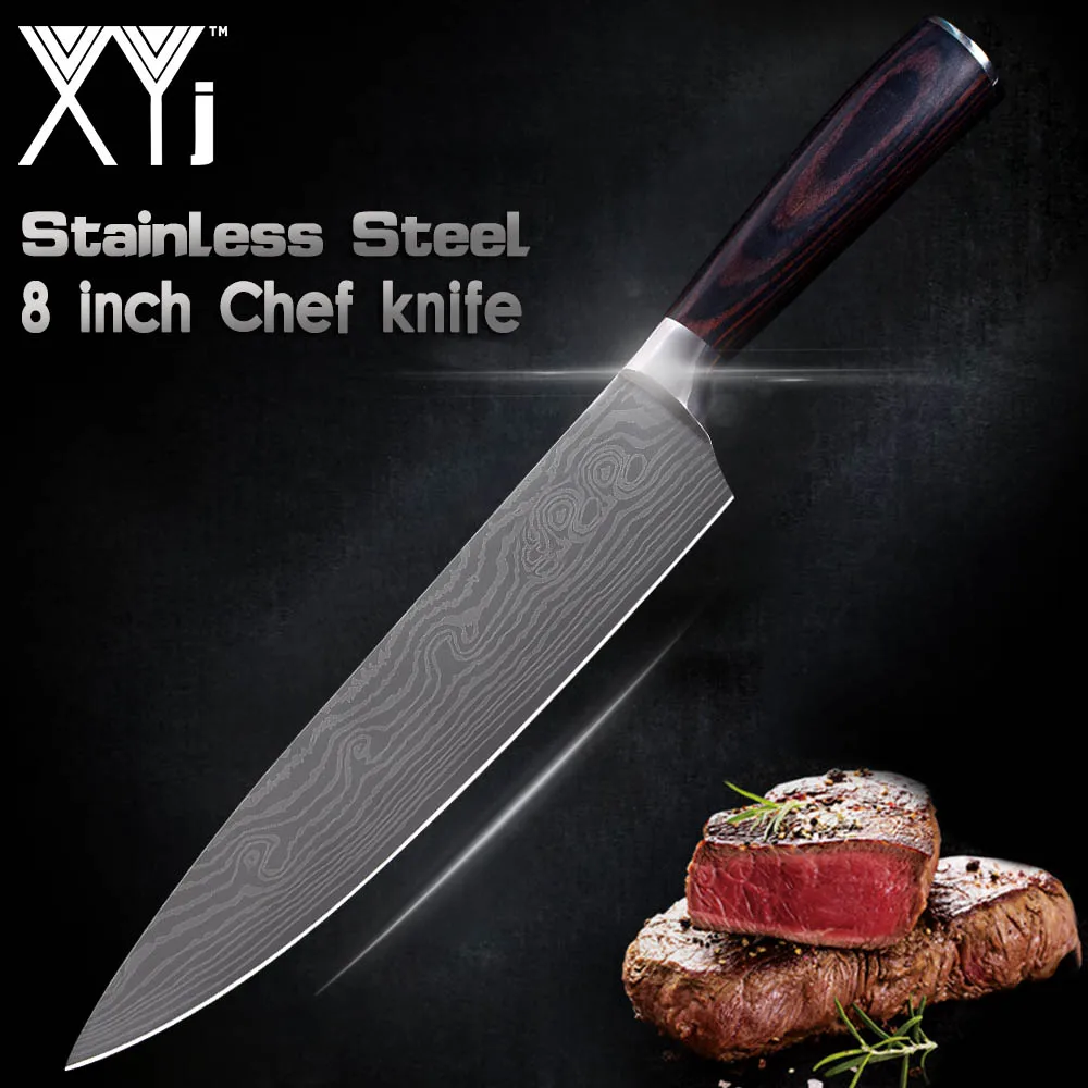 

XYj 8 inch Utility Chef Stainless Steel Knives Imitation Damascus steel Santoku kitchen Knives Cleaver Slicing Knives Gift Knife