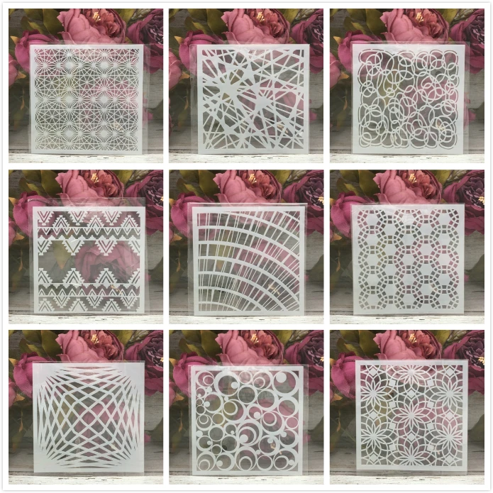 

9Pcs 13*13cm 5" Line Grid Geometry DIY Layering Stencils Painting Scrapbook Coloring Embossing Album Decorative Card Template