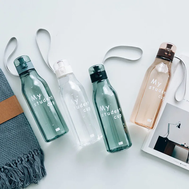 

Vieruodis 520ml Plastic Water Bottle Nordic Simple Wind Outdoor Sports Travel Transparent Water Bottle With Rope