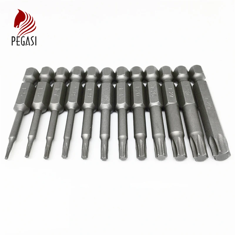 

PEGASI 12pcs/set 50mm 1/4 Inch T5-T40 Magnetic Torx Screwdriver Bits S2 Alloy Steel Magnetic Torx Screwdriver Bits Set