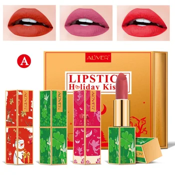 

New Chinese Style lipstick 3pcs/set lip Makeup Waterproof Long Lasting Sexy Red Velvet Matte Lipstick for Festival Christmas