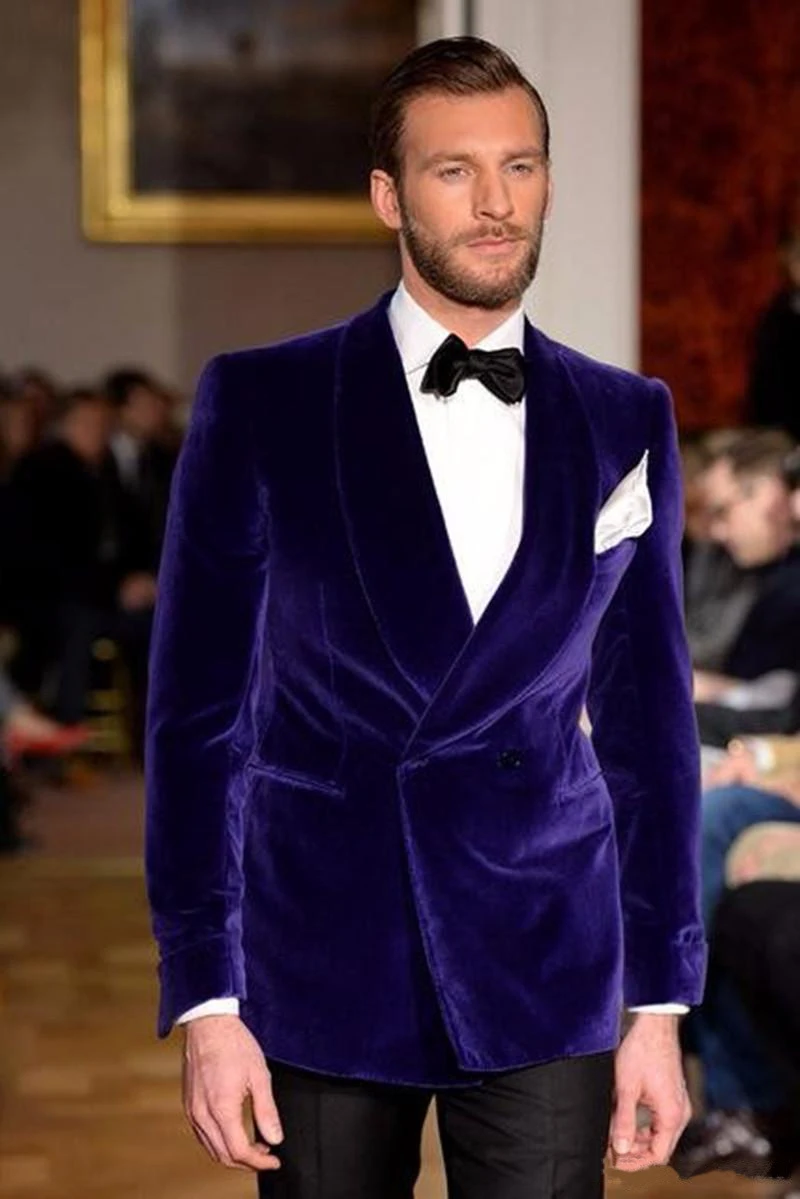 

2020 New Purple Velvet Men Suits Custom Made Double Breasted Tuxedos Formal Blazer Wedding Party Suit (Jacket+Pants)