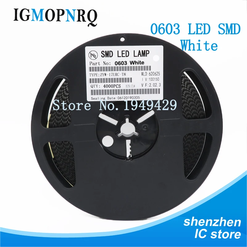 1 릴 4000pcs 0603 SMD LED 라이트 옐로우 레드 그린 블루 화이트, 신제품