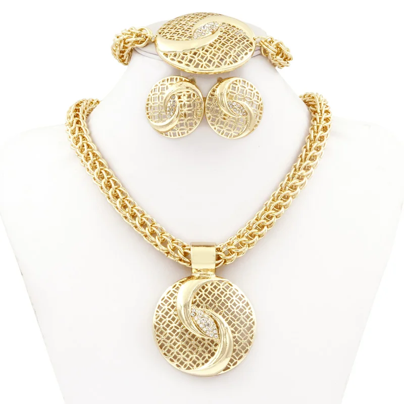 Liffly Dubaj Zlaté šperky Sady pro ženy Velký náhrdelník Móda Nigerian Svatební Africké Crystal kostým Svatební šperky Set