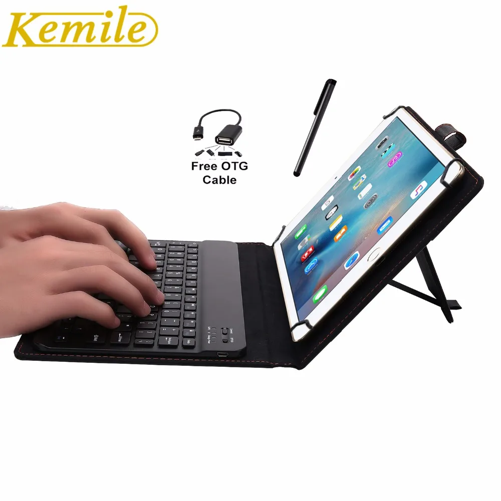 Kemile Removable Wireless Bluetooth 3.0 Aluminum Alloy Keyboard Magnetic Leather Case for Samsung tab A 10.1 P580/P585 Tablet 