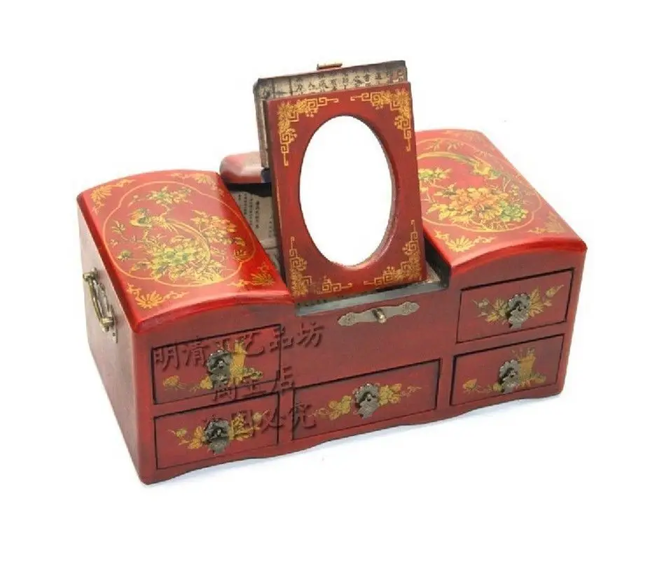 Exquisite Chinese classical antique jewelry box multifunction mirror jewelry boxin Bottles