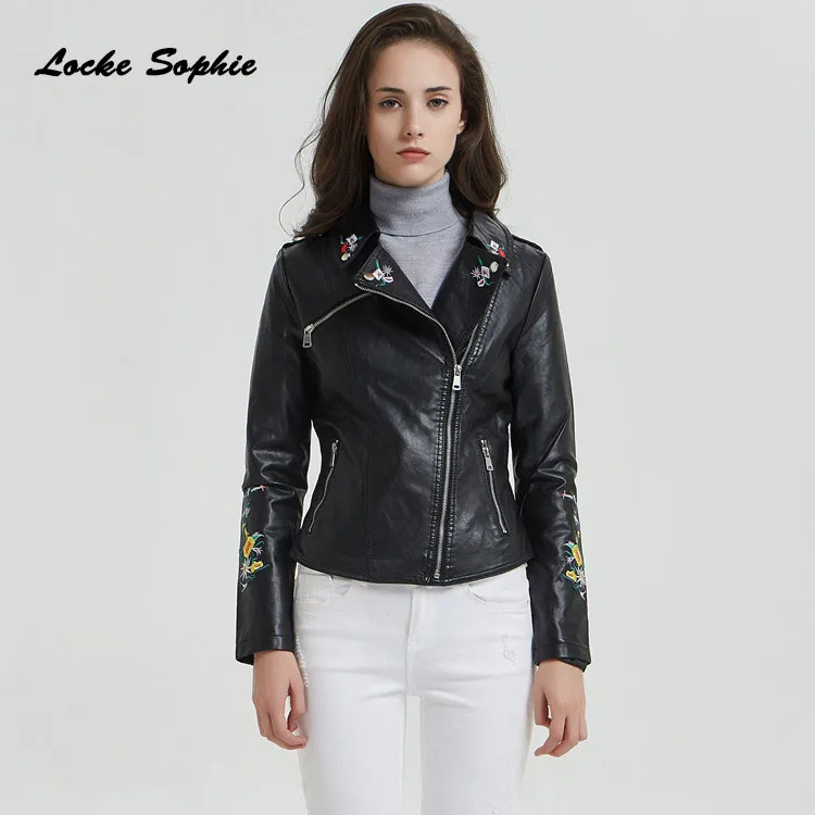 Women Plus size short jacket blazers 2019 Autumn PU leather Splicing faux fur Embroidery Jacket ladies Skinny locomotive blazers