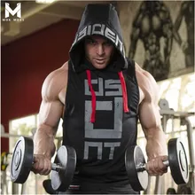 Новинка года. Мужские хлопковые топы без рукавов для бодибилдинга. Летние мужские рубашки с капюшоном